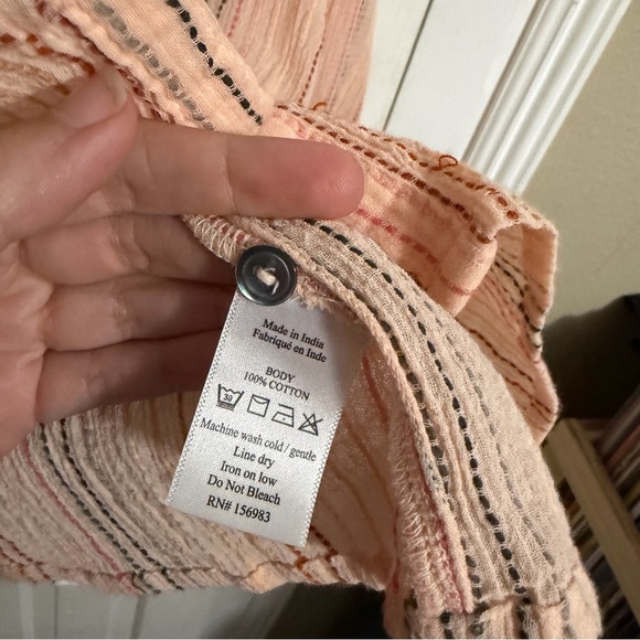 Evereve Pink Striped Button Down Shirt Blouse Cotton Medium - Picture 4 of 7